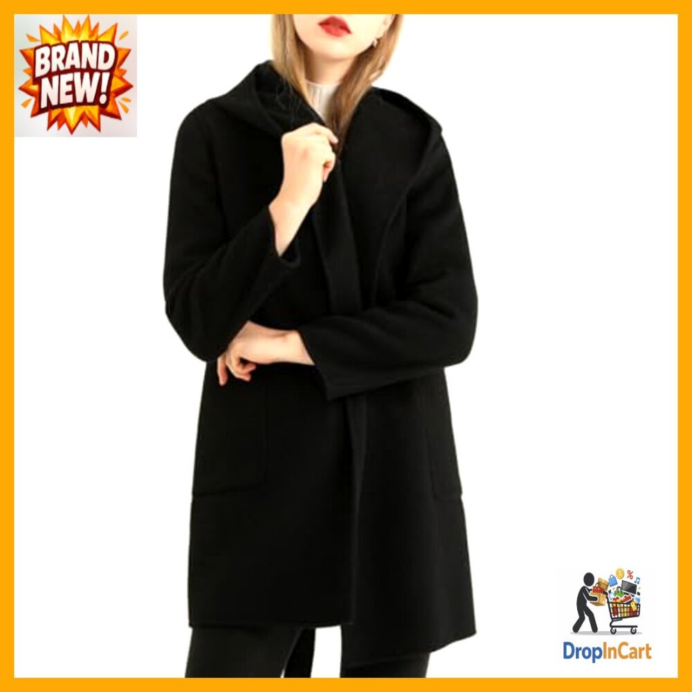 Wool Blend Trench Coat Long Sleeve Open Front Belted Casual Chic Winter Overcoat - Picture 4 of 7